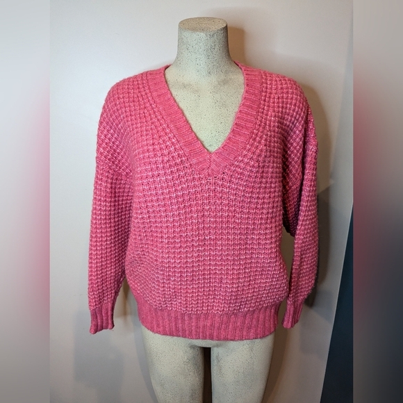 AE oversized barbie pink Cozy Waffle V-Neck Sweater oversized XS - Picture 3 of 16
